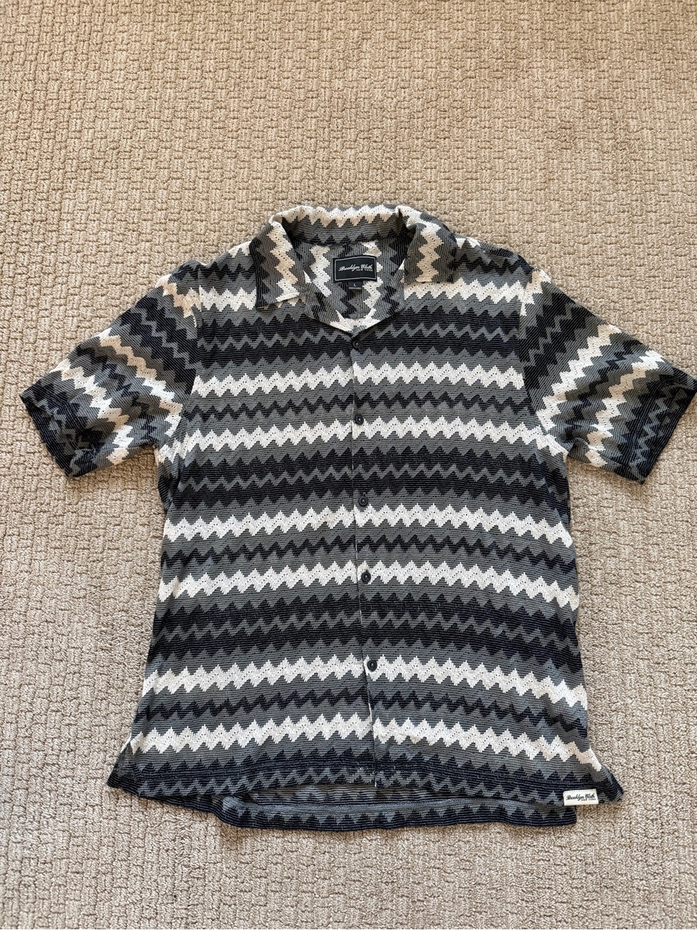 Men’s Brooklyn Cloth Zigzag Knit Button-Up in Black, Green, Gray & Cream